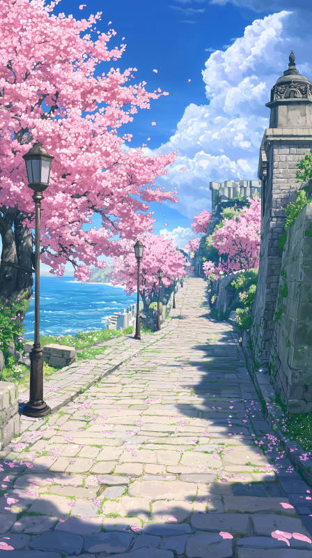 樱花树下浪漫小径图片