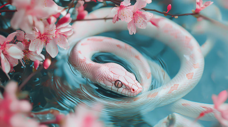 粉色蛇与花图片