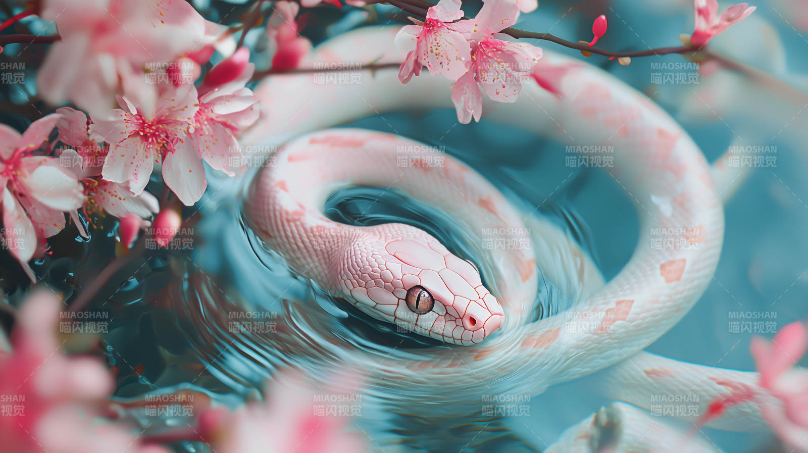 粉色蛇与花图片