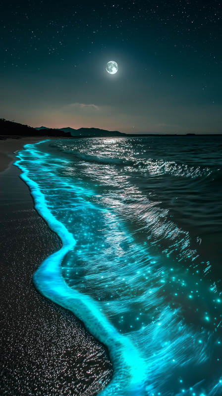 夜光海滩的梦幻星夜图片