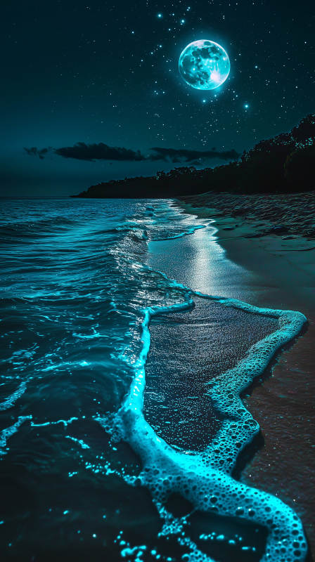 夜光海滩的梦幻星夜图片