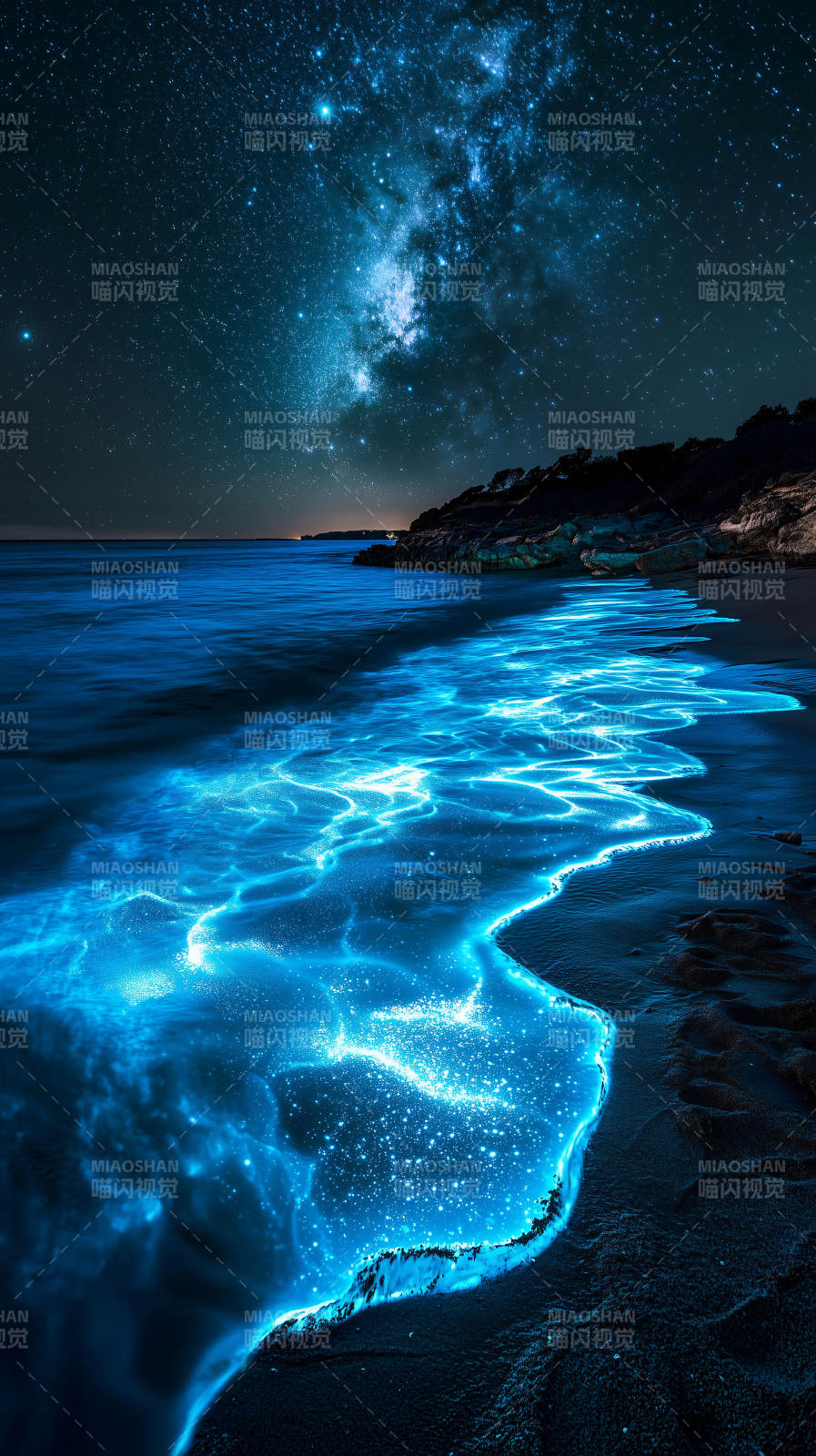 夜光海滩的梦幻星夜图片