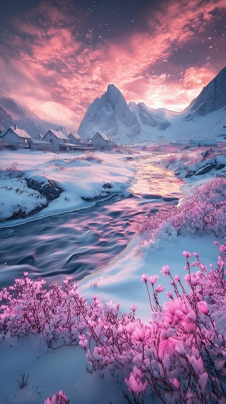 梦幻冰河与极光图片