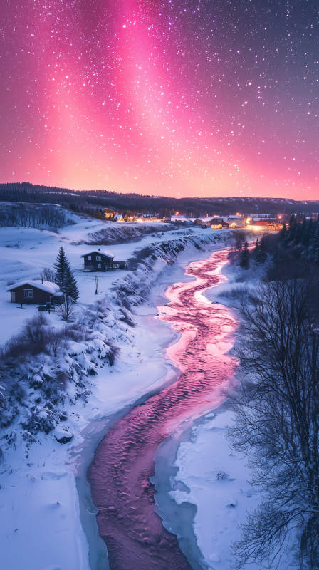 梦幻冰河与极光图片