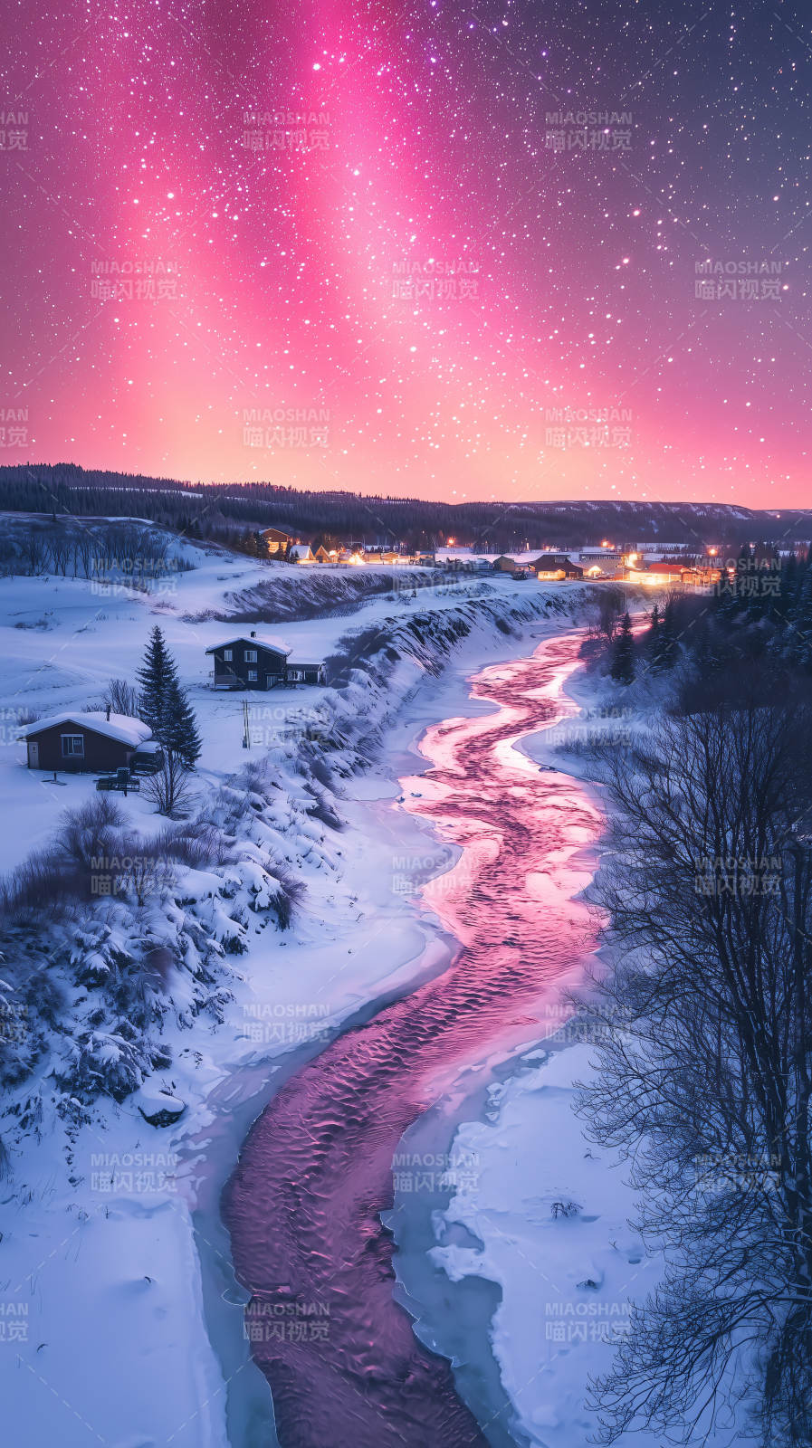 梦幻冰河与极光图片