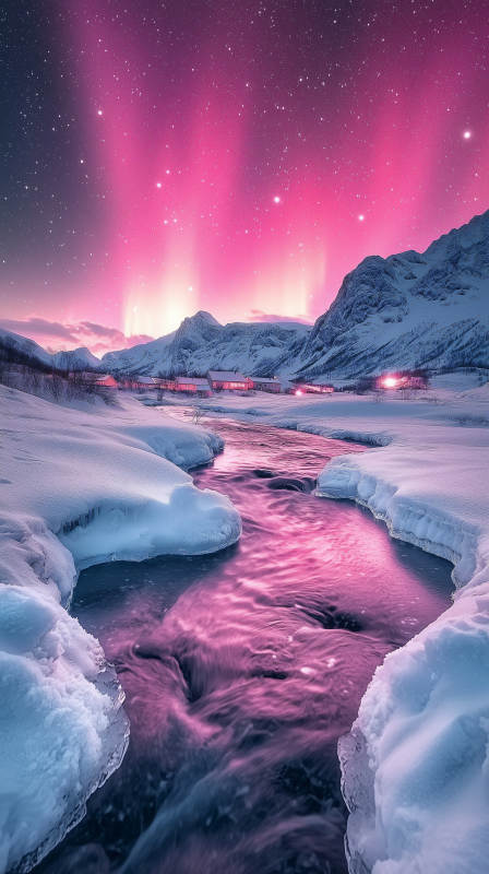 梦幻冰河与极光图片