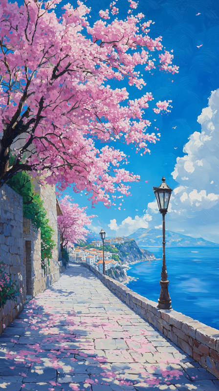 樱花树下浪漫小径图片