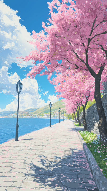 樱花树下浪漫小径图片