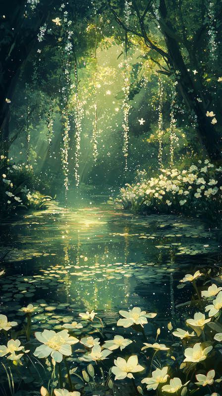 梦幻森林与静谧湖泊图片