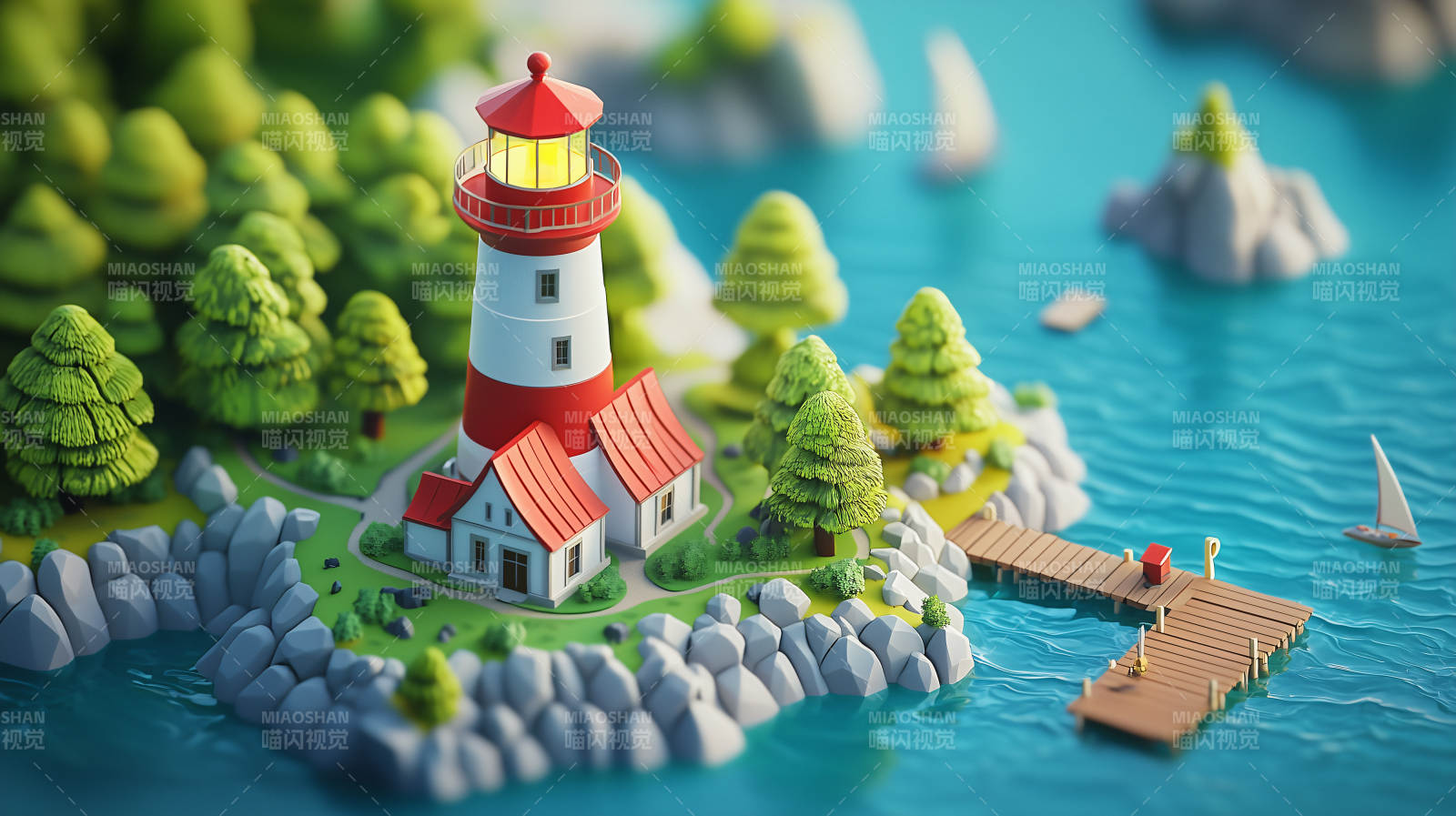 灯塔小岛风光图片
