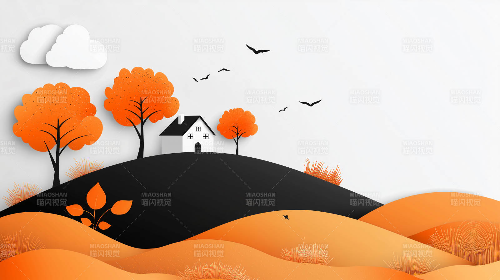 秋日小屋风景图片