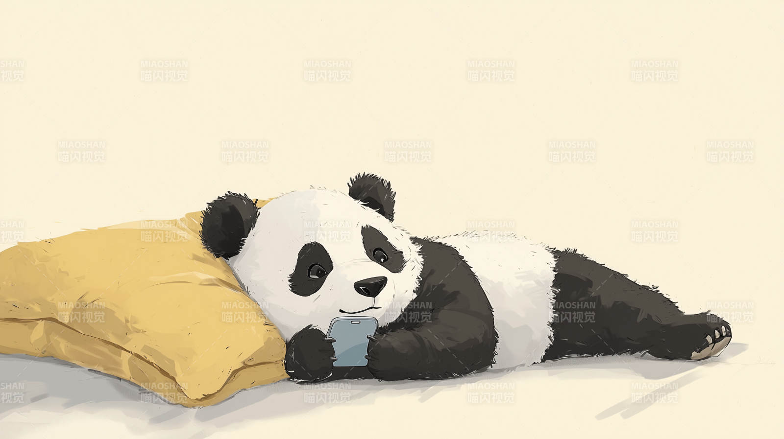 熊猫躺卧枕上图片