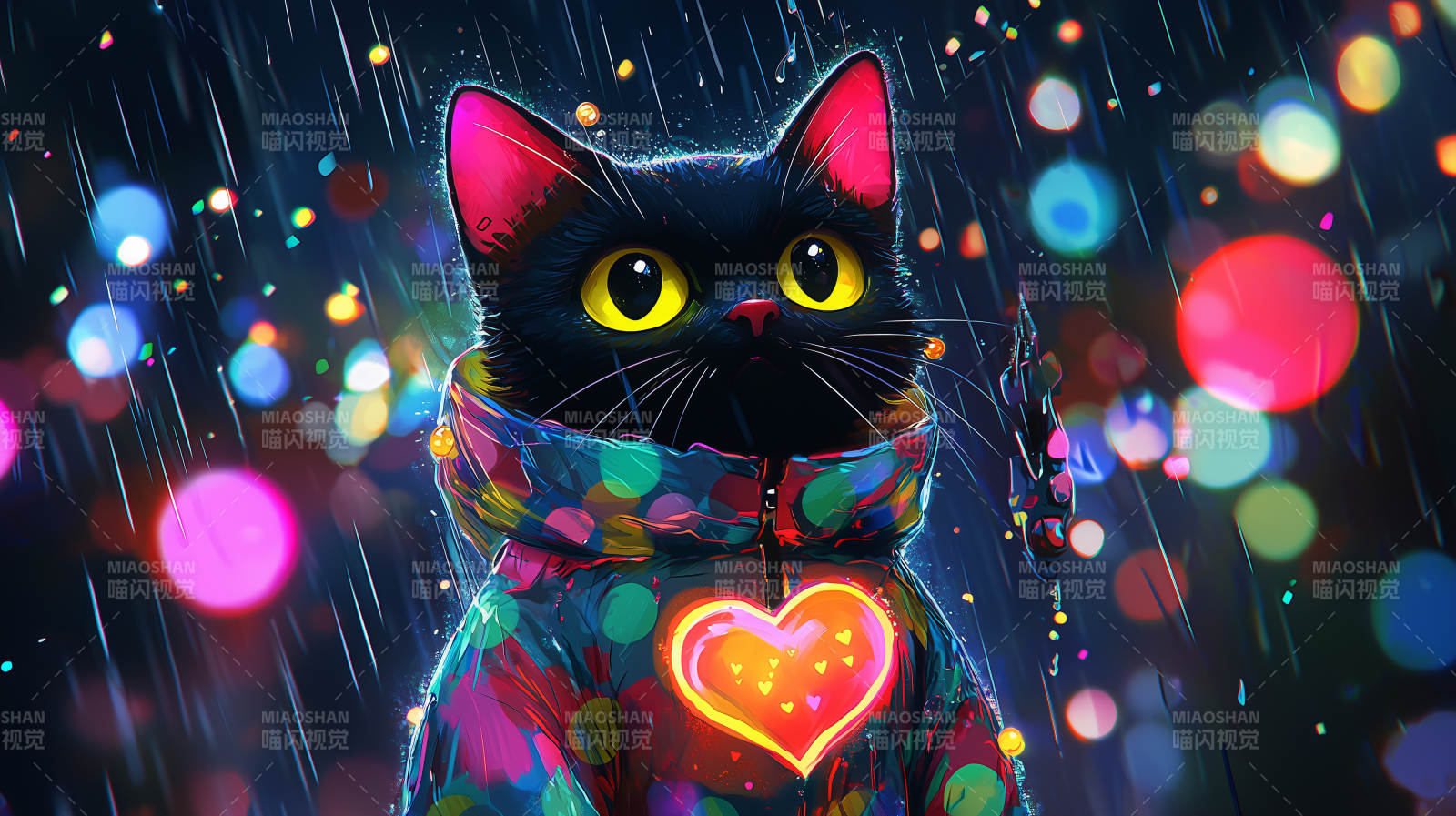 雨夜彩猫心光图片