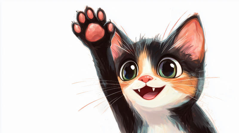 萌猫挥手打招呼图片