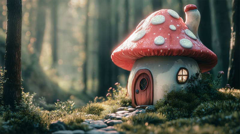 森林中的蘑菇屋图片