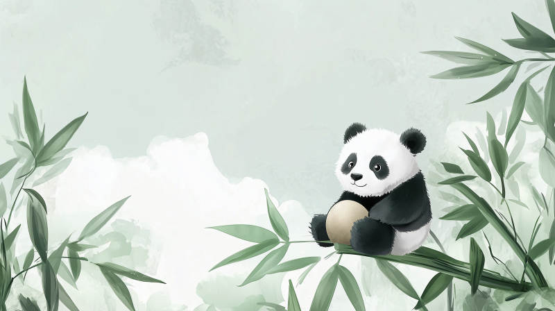熊猫栖竹枝图片