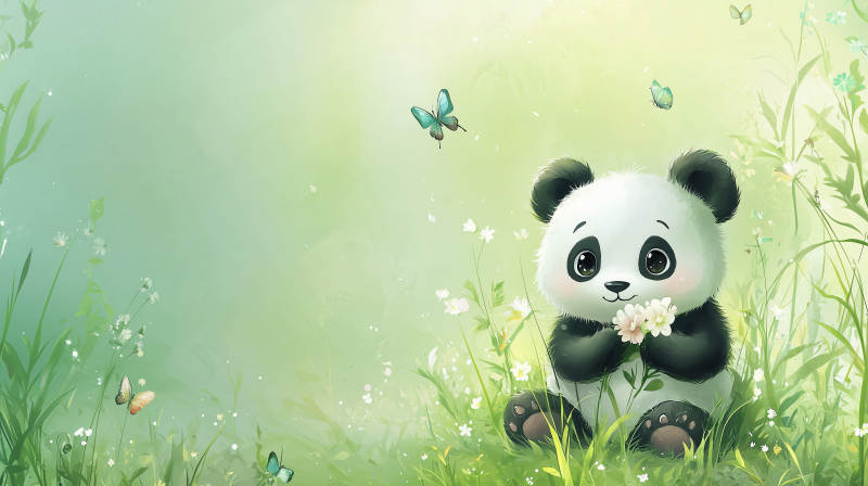 熊猫花间嬉戏图片