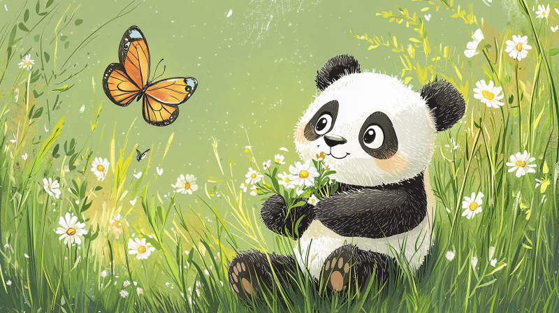 熊猫与蝶共舞图片