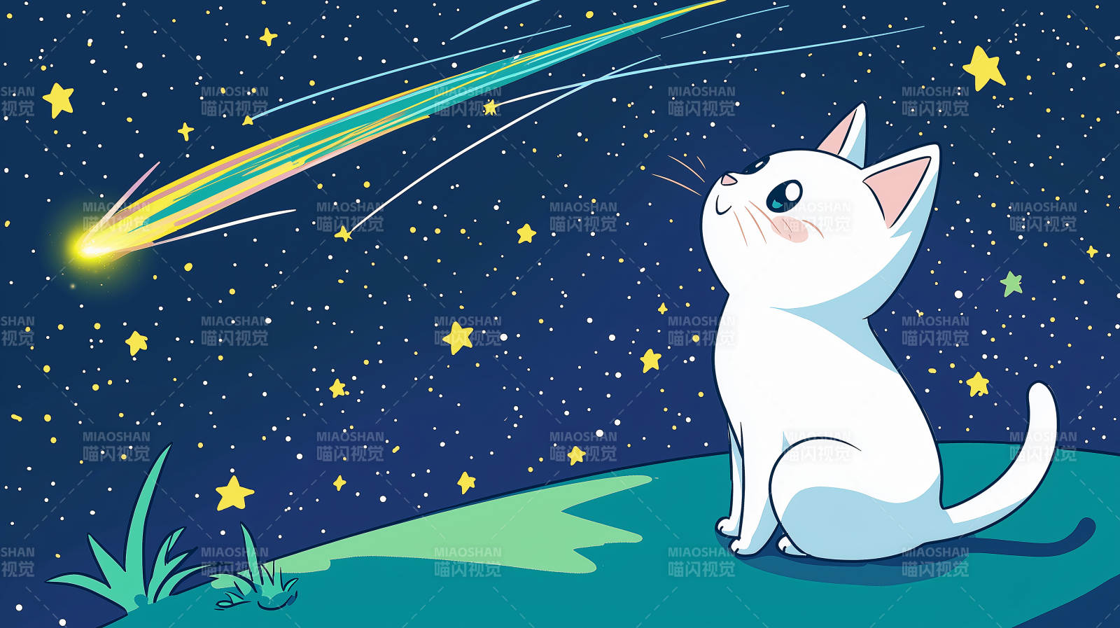 猫咪仰望流星雨图片