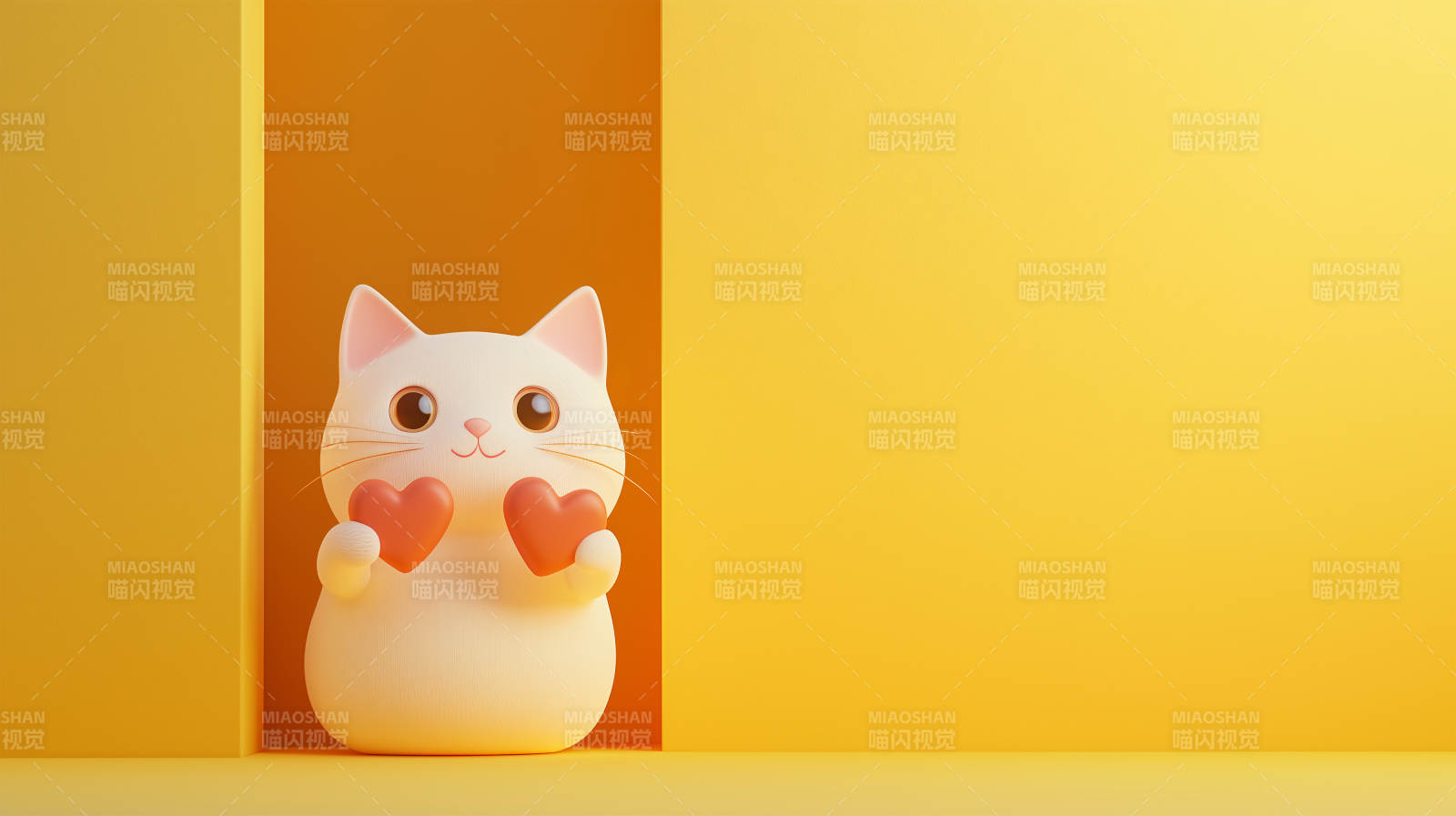 萌猫捧心 暖黄背景图片