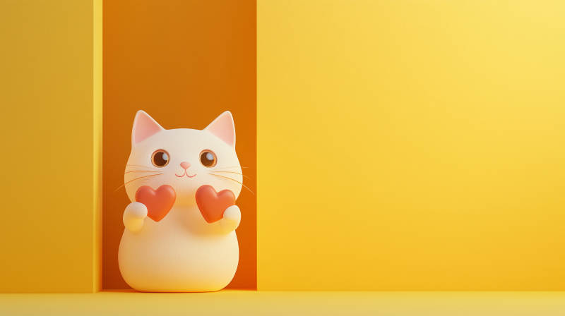 萌猫捧心 暖黄背景图片