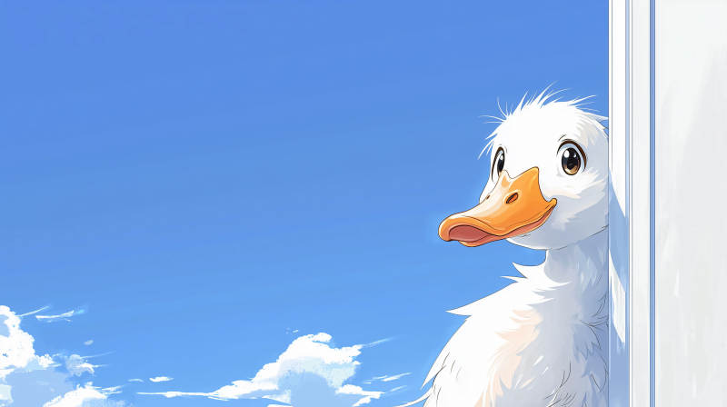 白鸭探头望蓝天图片