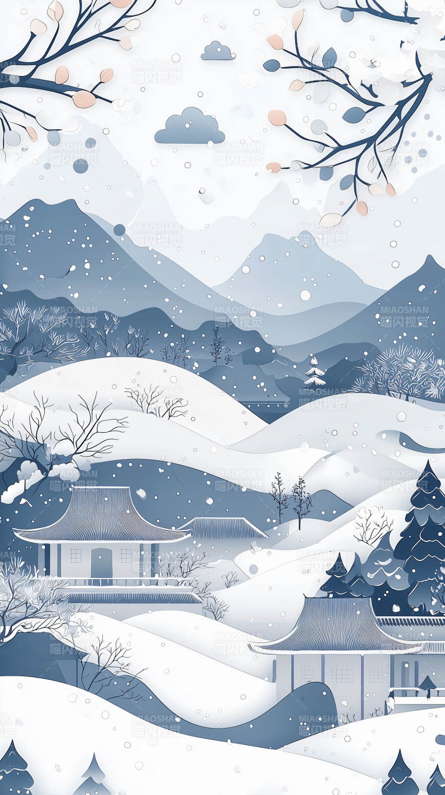 雪景山水图图片