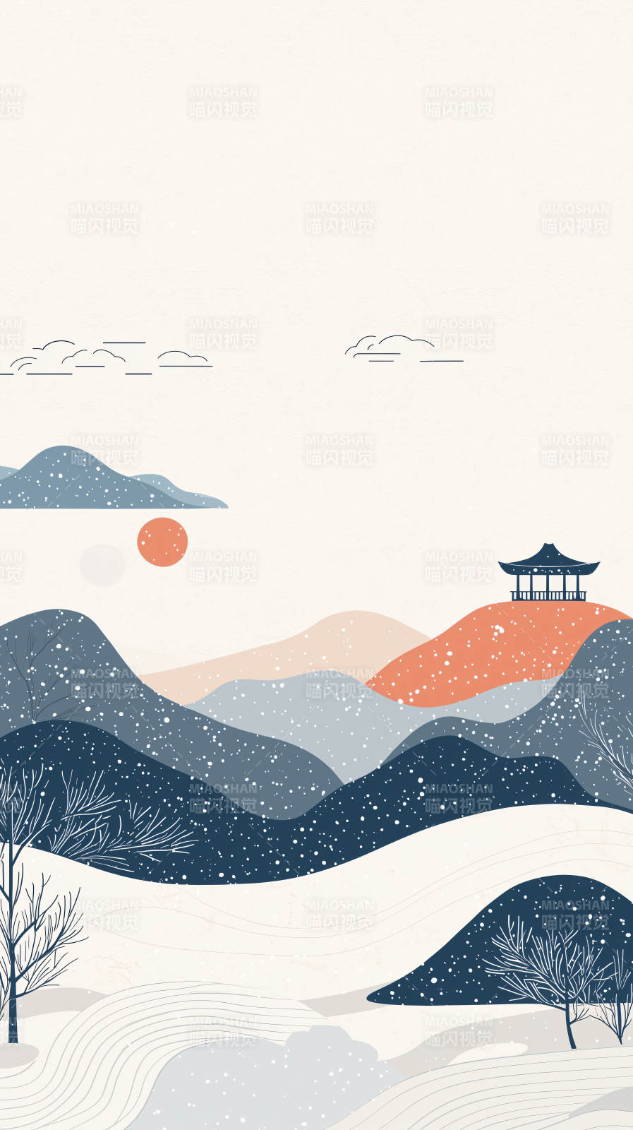 雪景山亭图图片