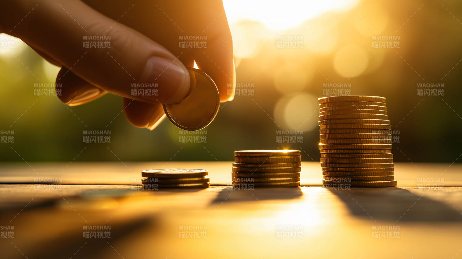 金币堆叠 阳光下成长图片