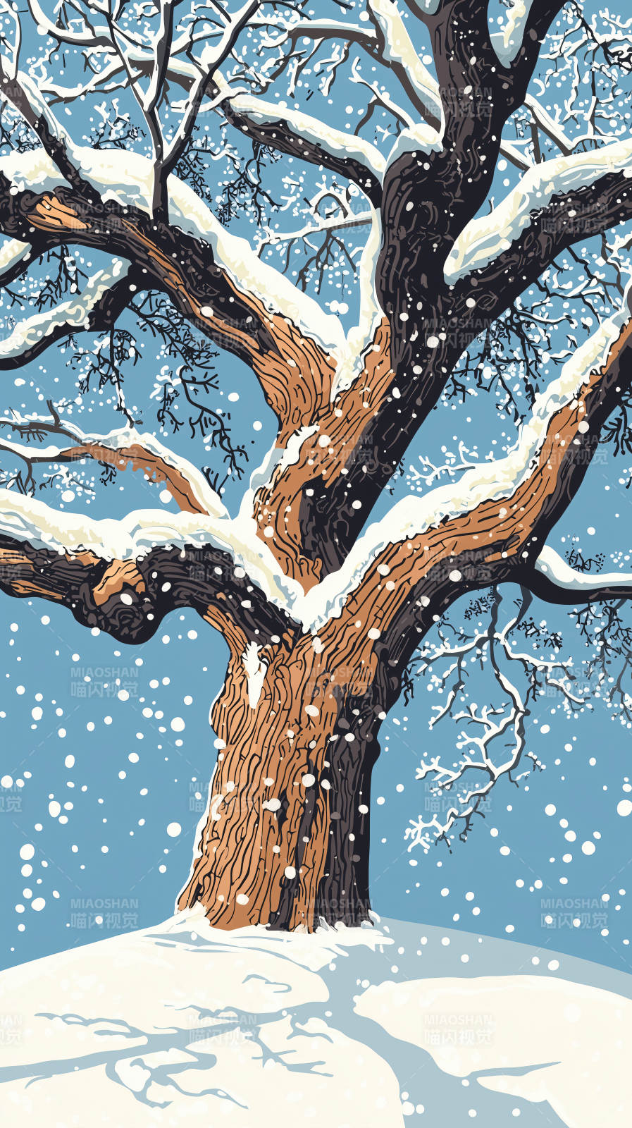 雪中古树图片