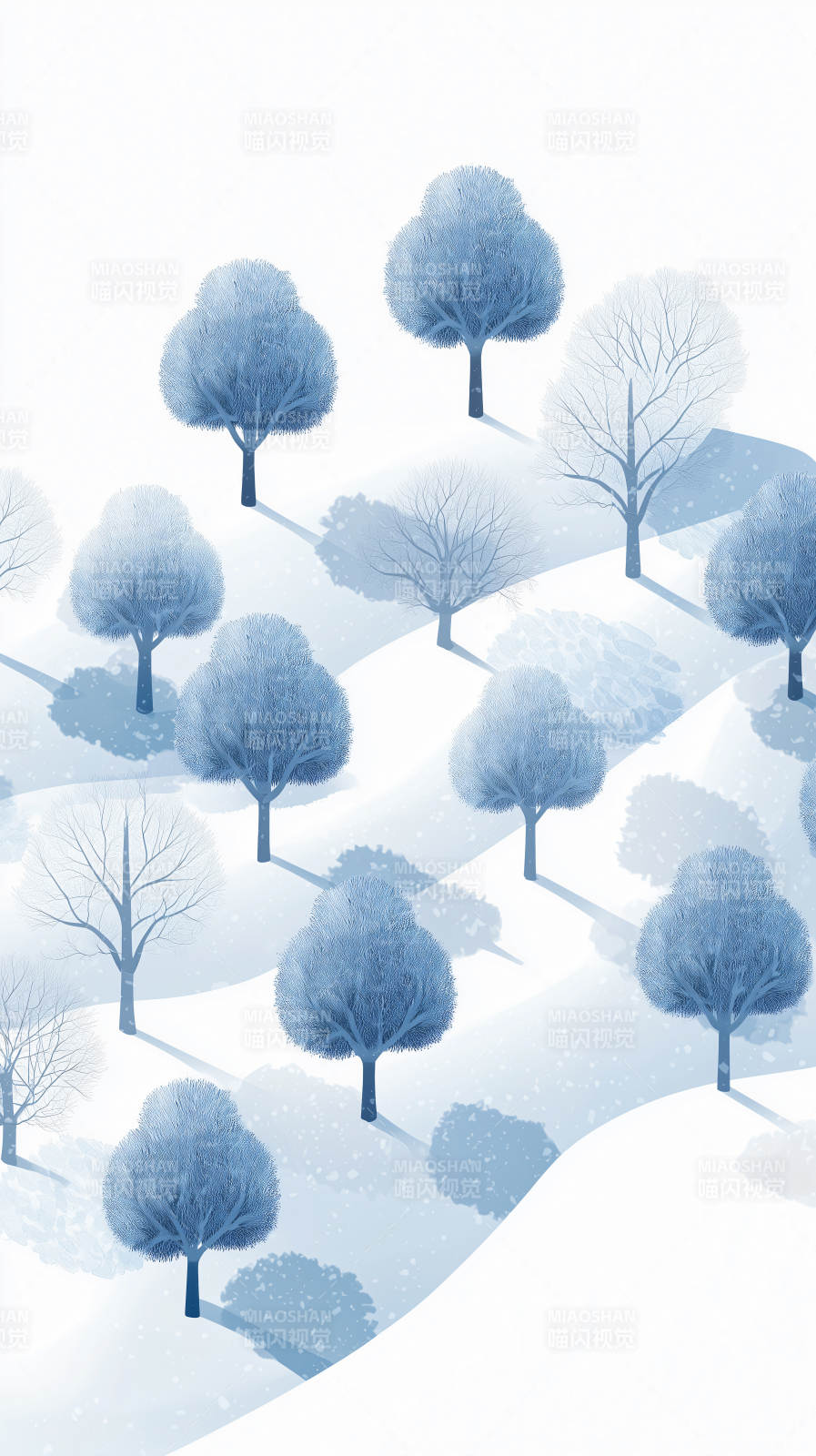 雪原静谧树影图片