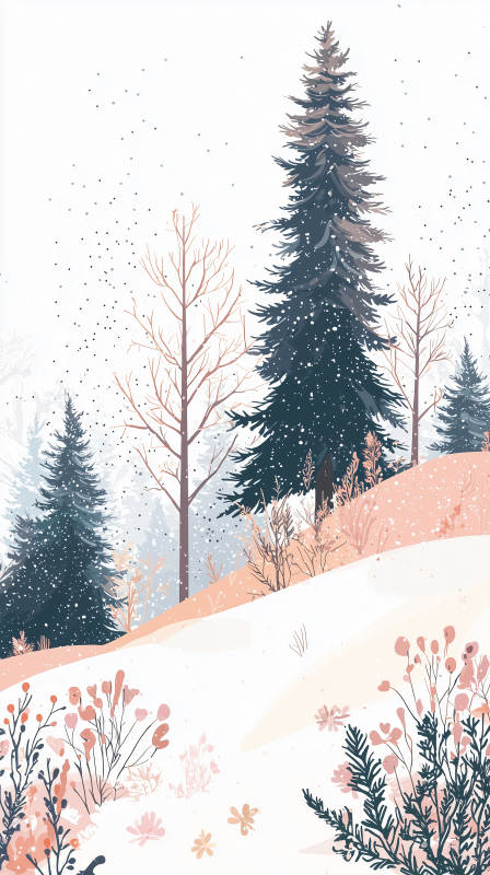 冬雪松林静谧景图片