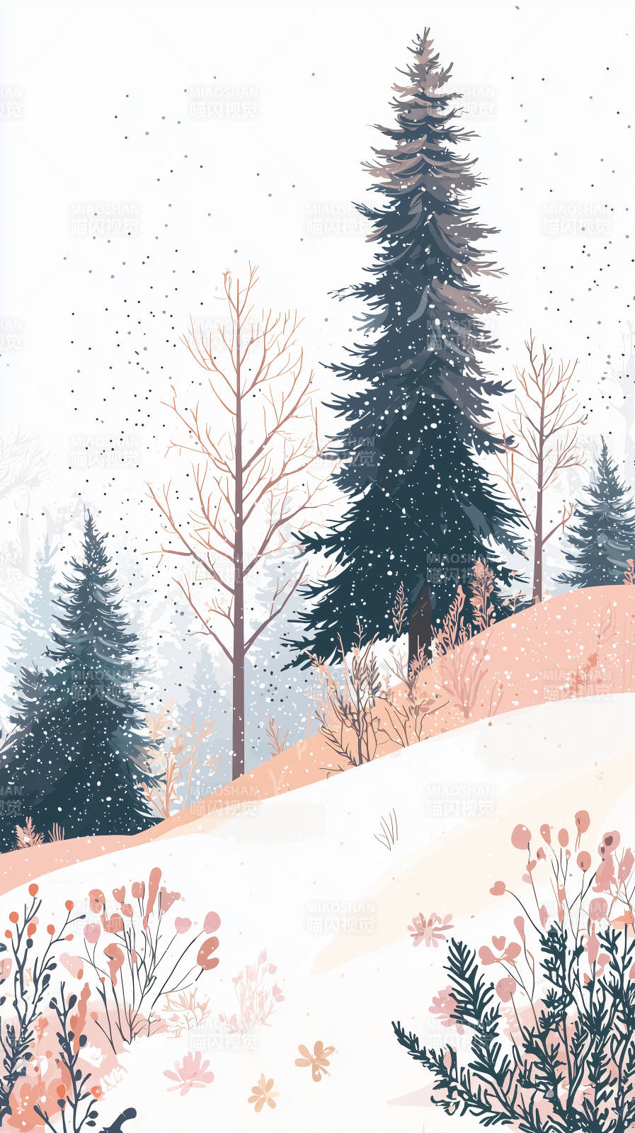 冬雪松林静谧景图片