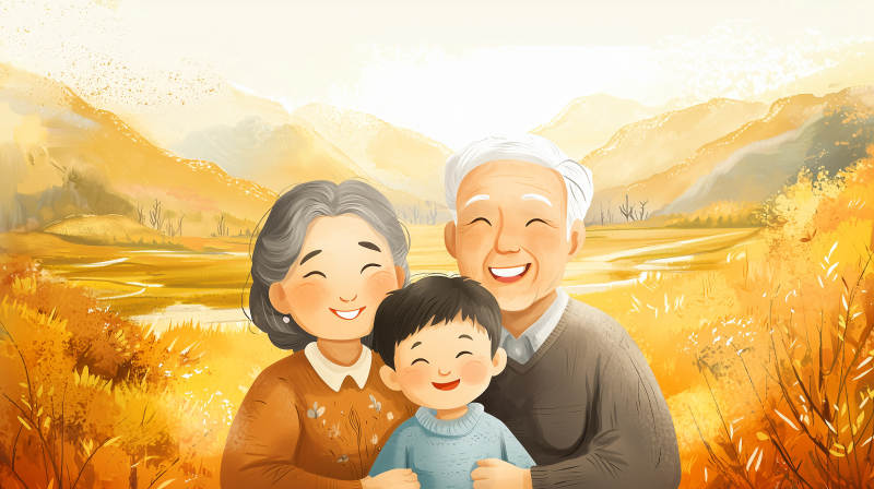 秋日祖孙乐图片