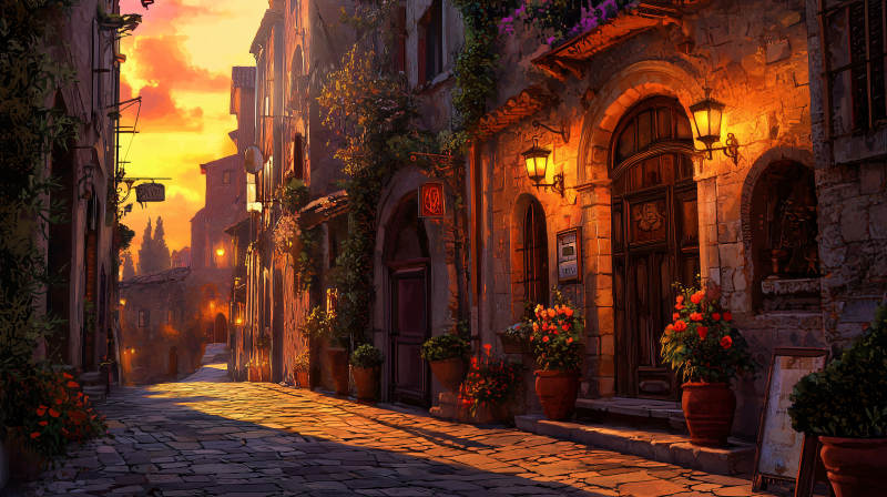 黄昏古巷静谧景图片