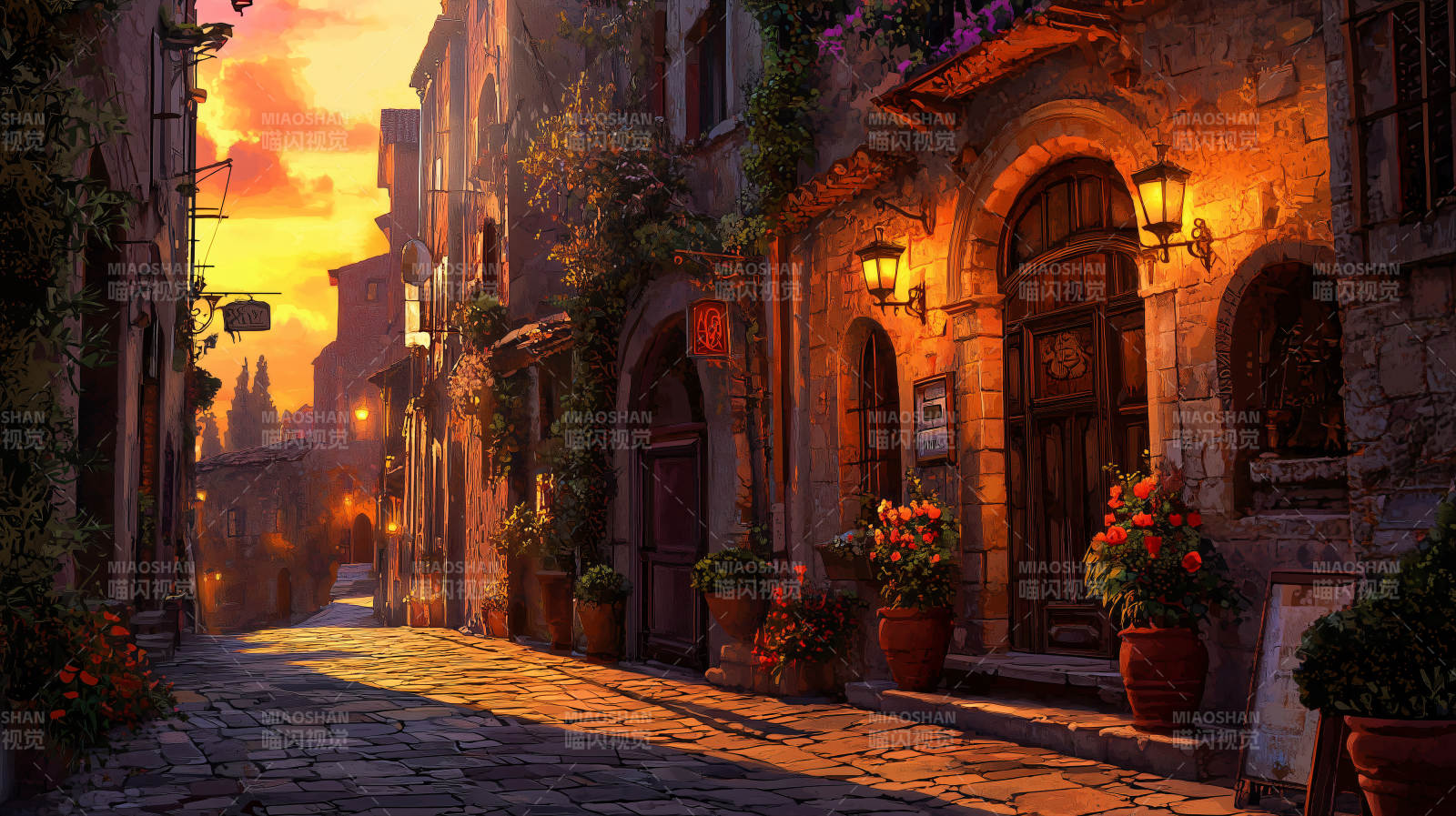 黄昏古巷静谧景图片