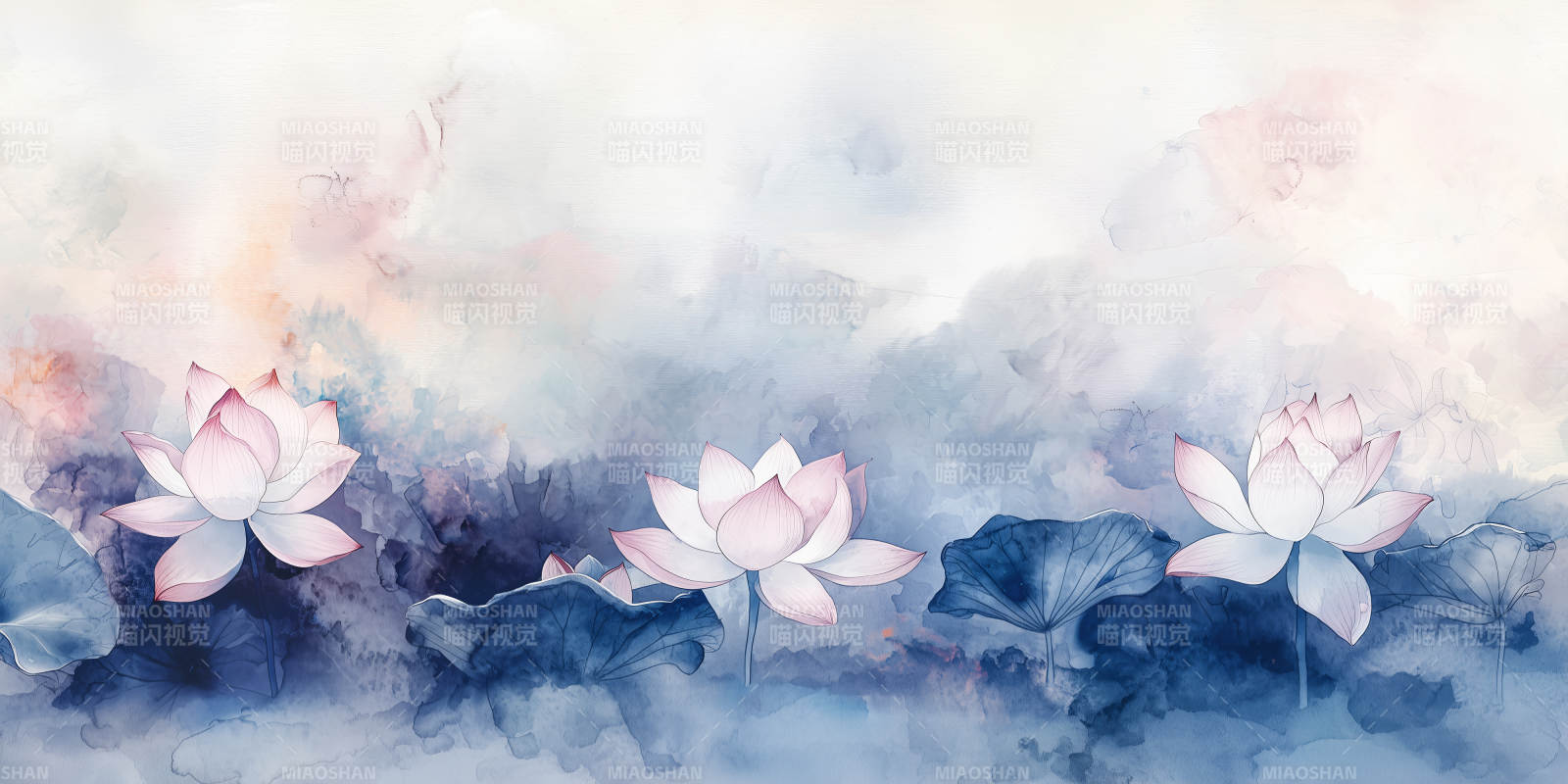 水墨莲花静谧图图片