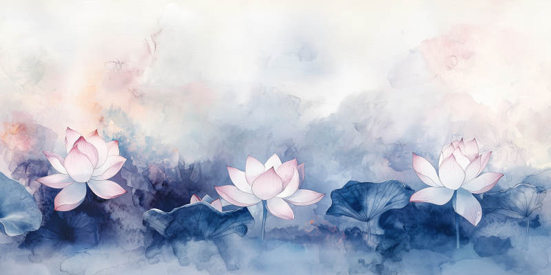 水墨莲花静谧图图片