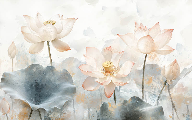 水墨荷花静谧图图片