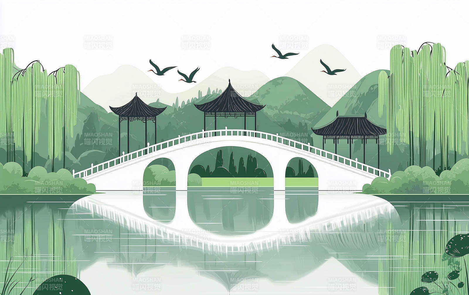 山水桥亭图图片