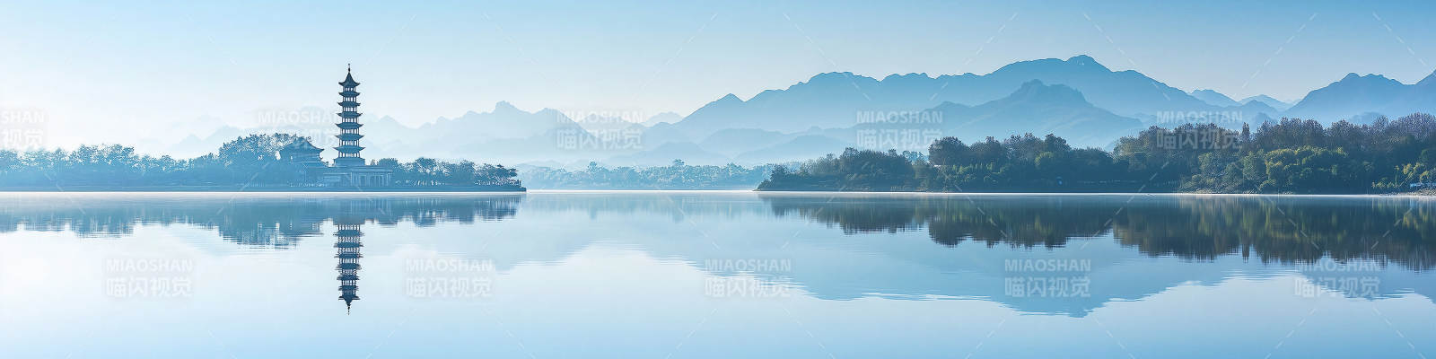 湖光塔影 山水如画图片