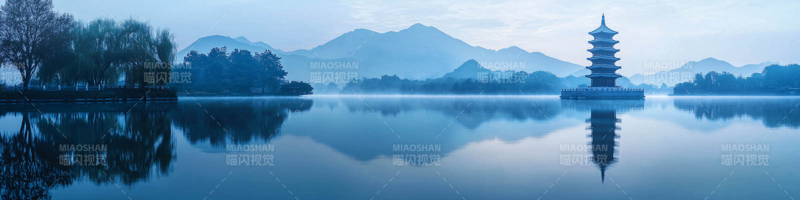 湖光塔影 静谧如画图片