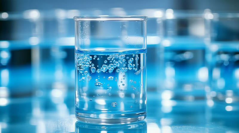 蓝色液体中的气泡图片