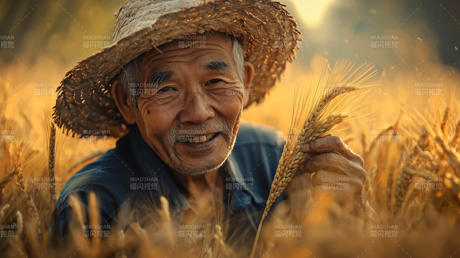 麦田里的老农图片