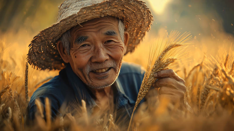 麦田里的老农图片