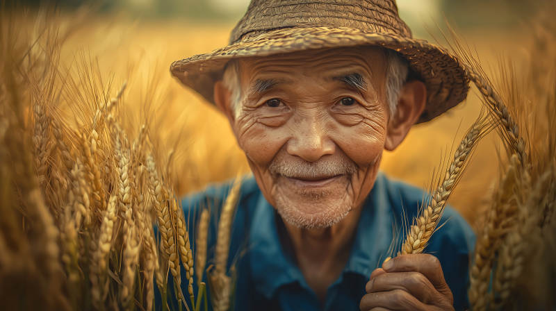 麦田里的老农图片