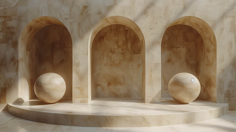 拱门与石球静景图片