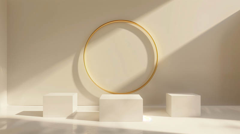 金色圆环与立方体图片