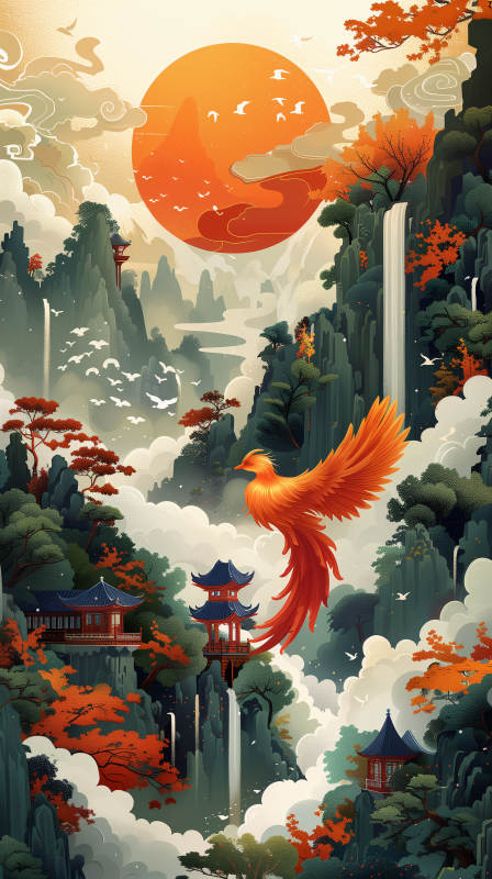 凤凰飞舞山水间图片