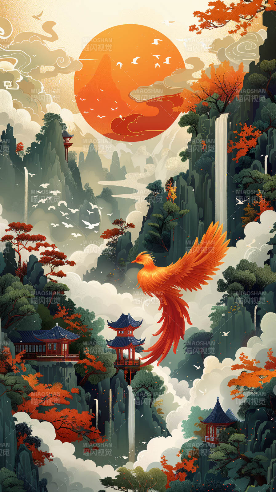 凤凰飞舞山水间图片